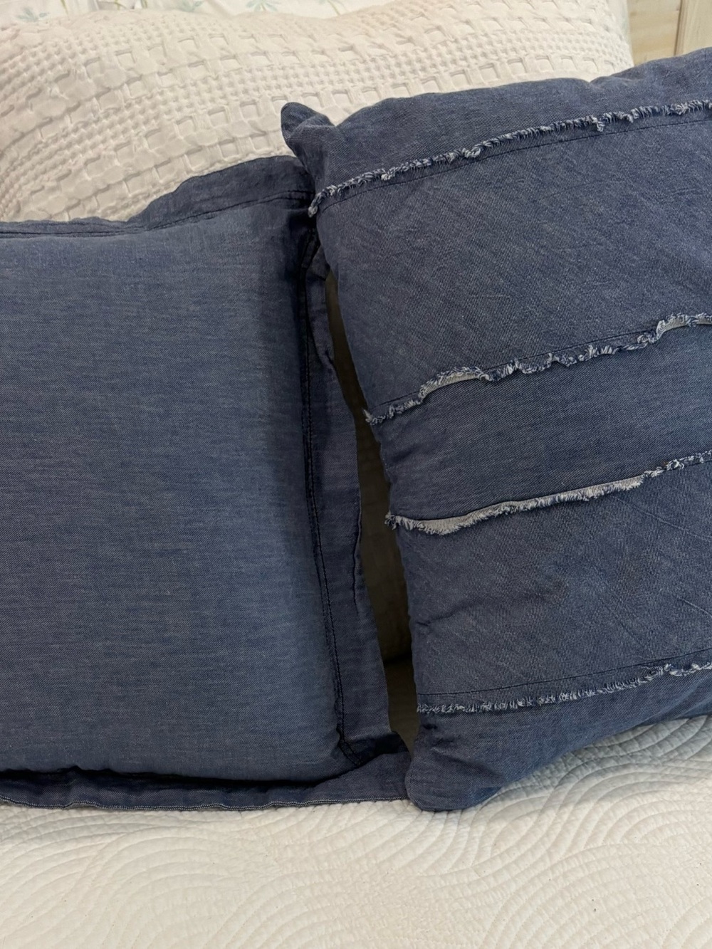 GAP Denim Blue Frayed Stripe Decorative Pillow Pair
